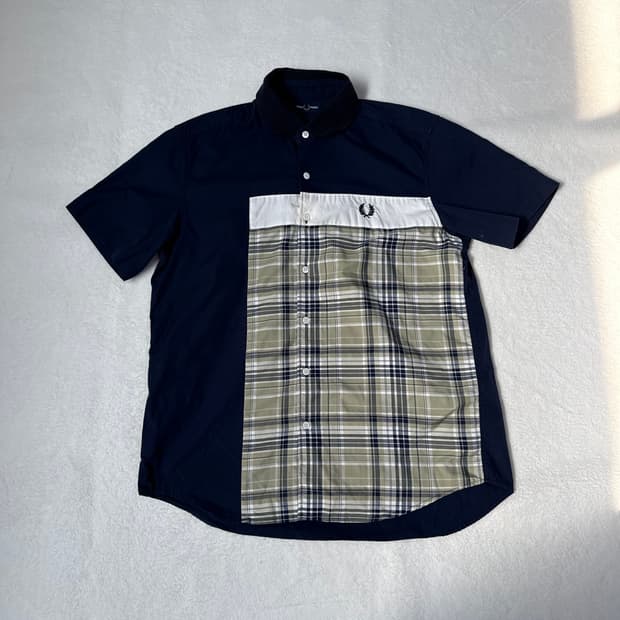 L 프레드페리 믹스 패널 반팔 셔츠 0304T