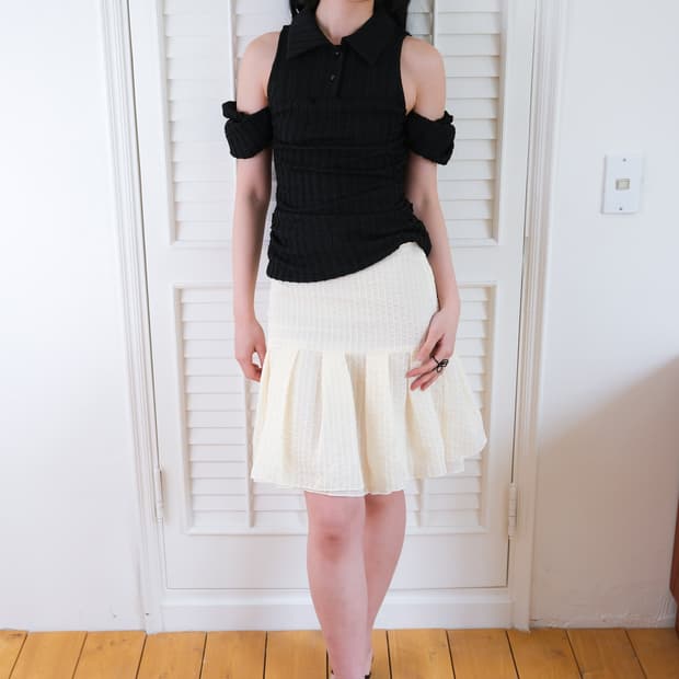 루즈슬립오버 Laced Stripe Trace Skirt 크림