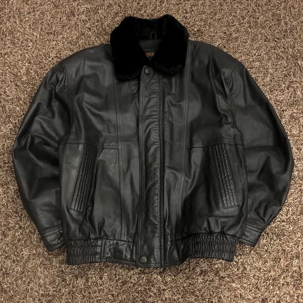 빈티지 양가죽 봄버 레더 퍼 카라 가죽 자켓 