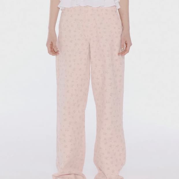 유희 플라워 패턴 데님 팬츠 (핑크)