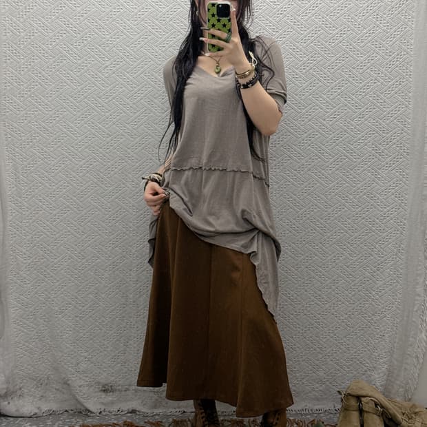 빈티지 베이직 모리 초코브라운 머메이드 플레어 롱스커트 K0013