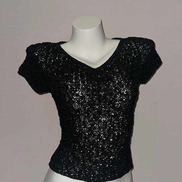 빈티지 크롭 블랙 니트 탑