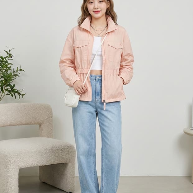 NEPA 네파 피치핑크 허리셔링 바람막이 자켓