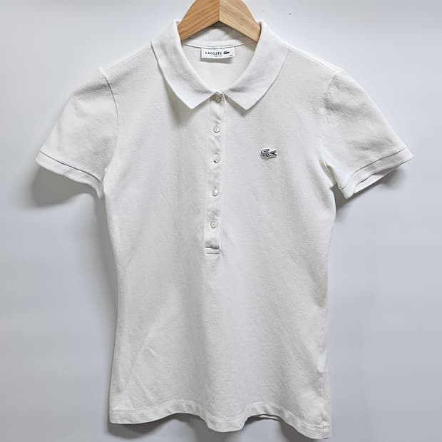 라코스테 여성 화이트 반팔 카라티 34