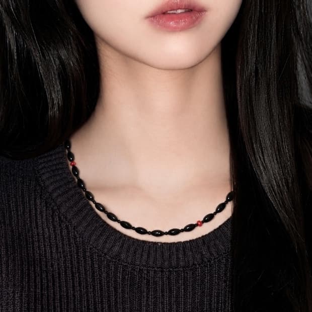 Onyx Spinel Red coral Stone Necklace