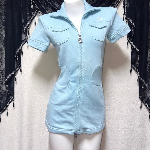 푸마 퓨마 y2k 와투케 갸루 펑크 반팔 카라 집업원피스 스포티 핀터깔