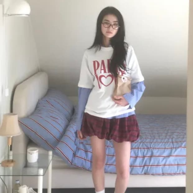 체크 벌룬 미니 스커트