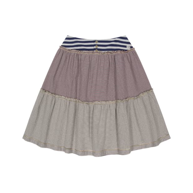 [2] 코이세이오 컬러드 스트라이프 미디 스커트 그레이베이지