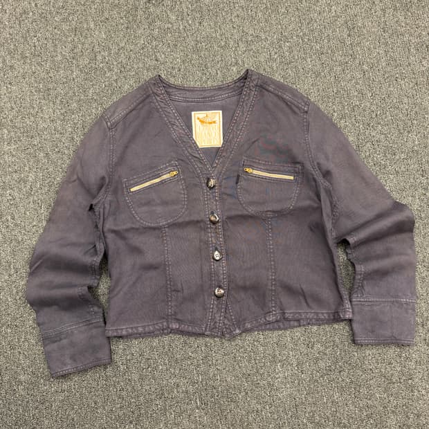 40)Corvo Bianco 빈티지 브이넥 논카라 네이비 자켓