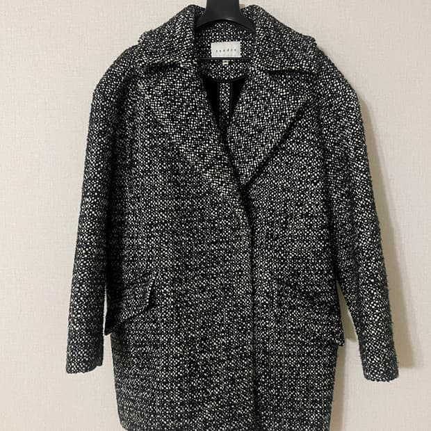 산드로 블랙 트위드 코트 자켓