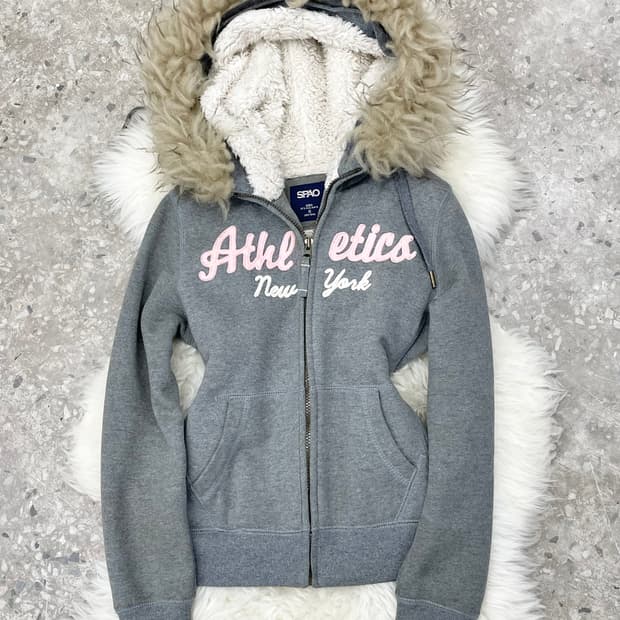 그레이 레터링 울프죠 후드집업