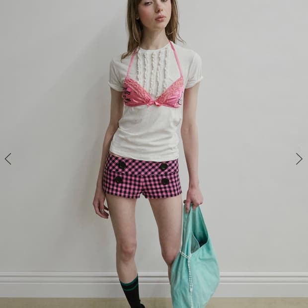 New Emo Gingham Micro Shorts Pink 마이크로