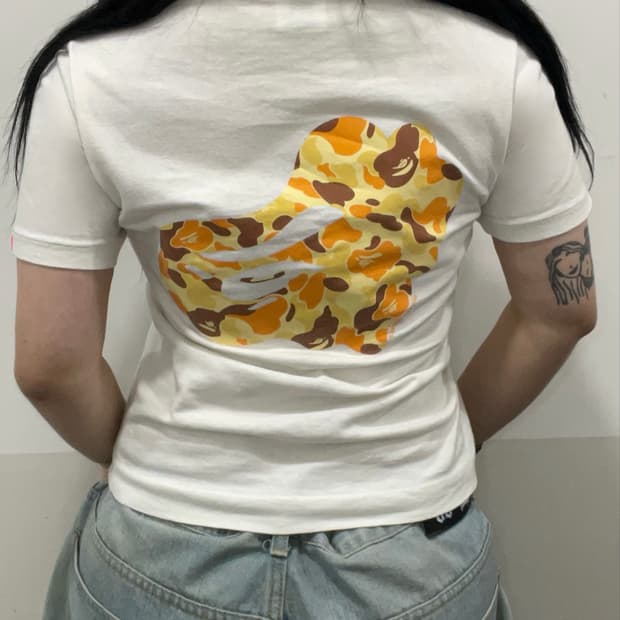 00s Bape APEE 베이프 카모 사루 빅 로고 슬림핏 반팔 티셔츠