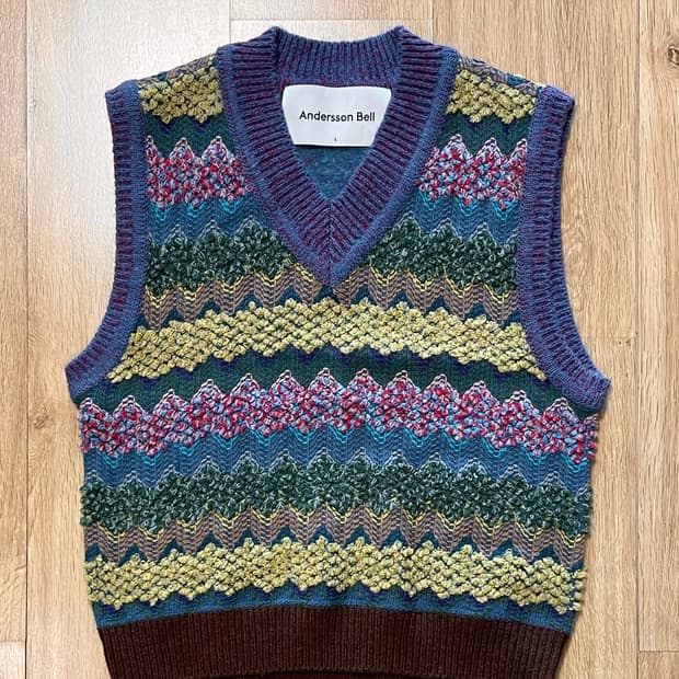 택포) 앤더슨벨 히피 패턴 니트 숏 베스트 조끼