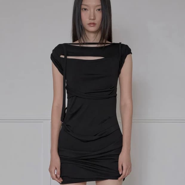 Asymmetrical Draped Strap Roll-Up Dress