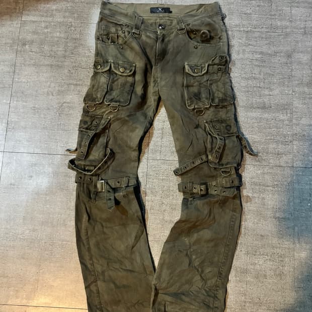 일본판 Xfrm y2k 보헤미안펑크 긱시크 웨스턴 워시드 카고팬츠