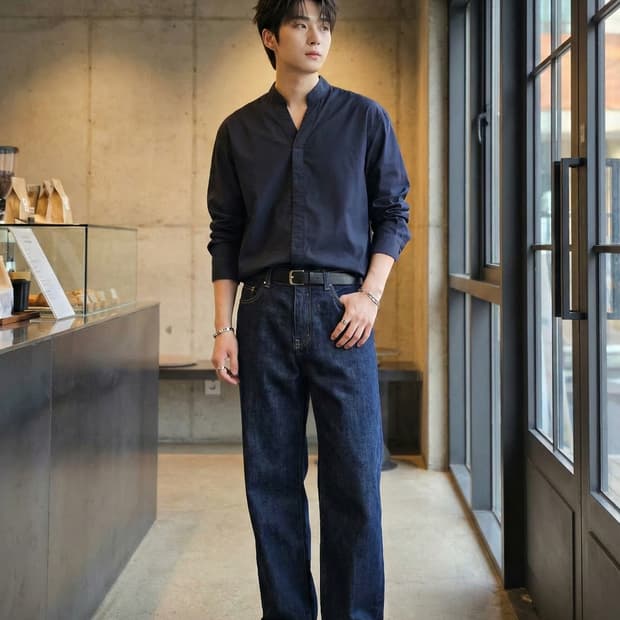 ZIO SONGZIO 지오송지오 셔츠형 브이넥 긴팔 티셔츠