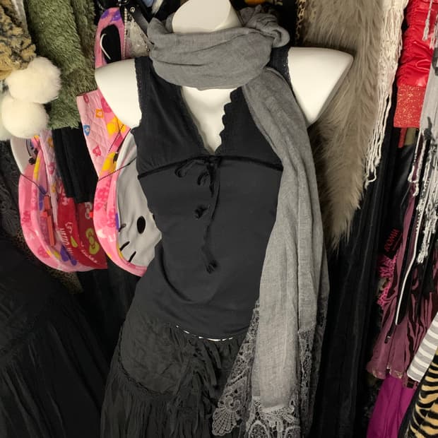 고스 펑크 레이스 벨벳 리본 슬립