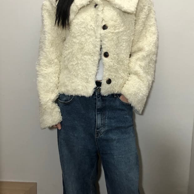 빈티지 아이보리 퍼 크롭 자켓