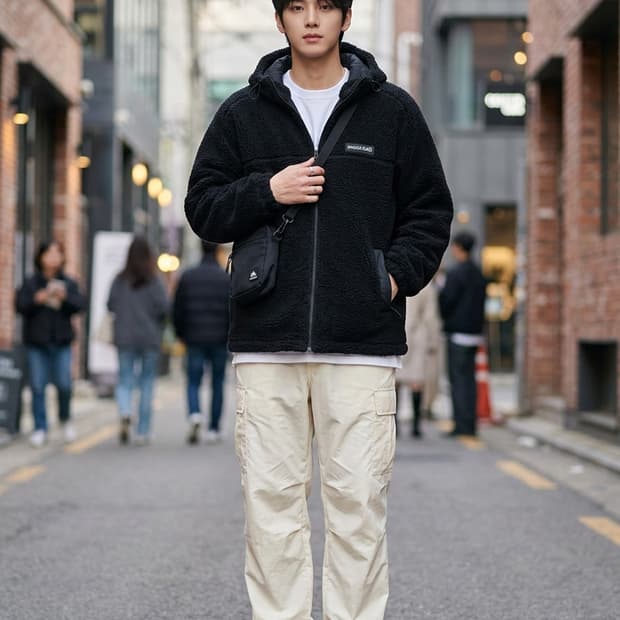 몽벨 후드 뽀글이 플리스 패딩 자켓 블랙