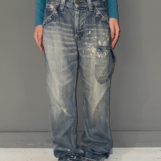 Painting detail one pocket denim pants