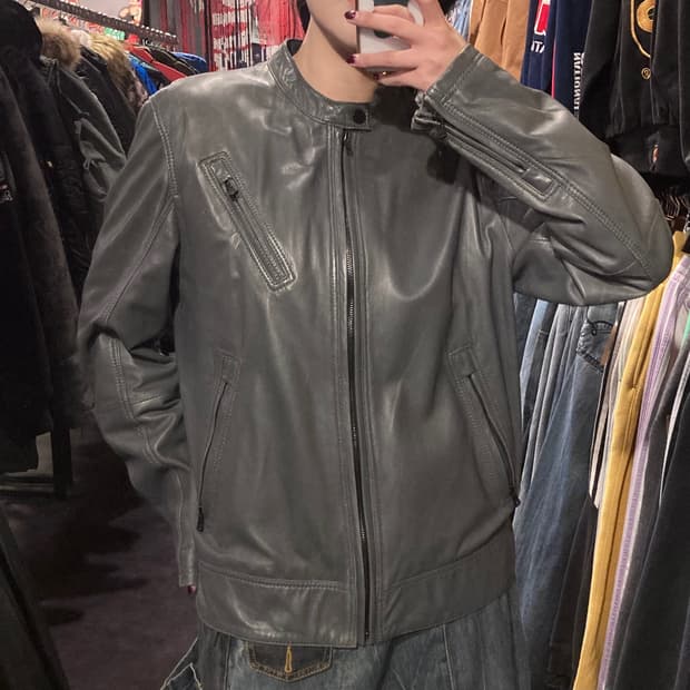 [IM]DKNY 헨리넥 양가죽 레더자켓 그레이