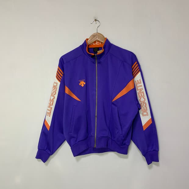 데상트 퍼플 오렌지 트랙 자켓 져지 집업 L 00s 빈티지