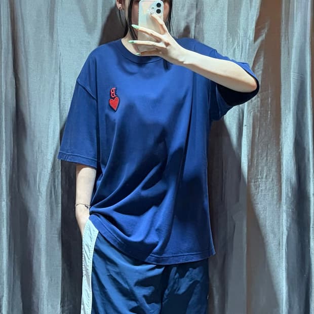 M MLB 자수 패치 네이비 반팔