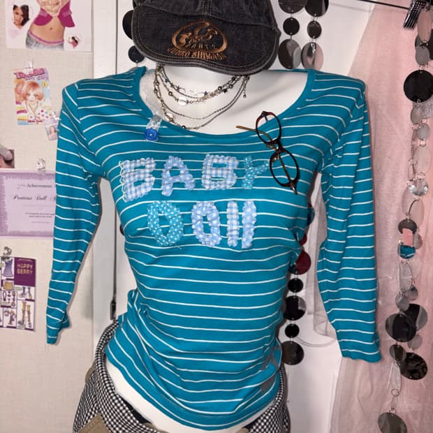 blue stripe baby doll top