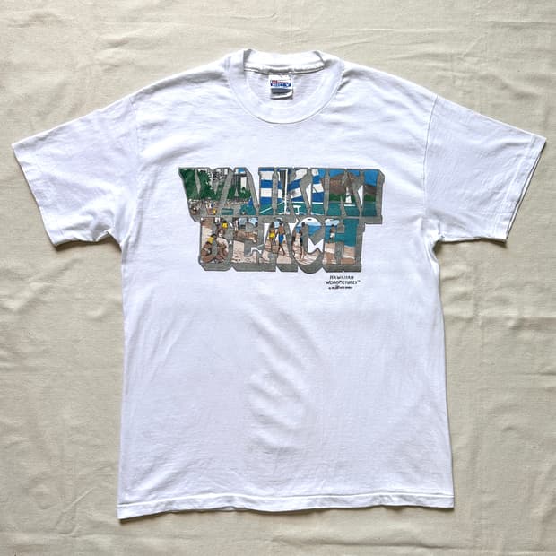 90s Hanes Beefy-T USA 원스티치 와이키키 비치 티셔츠 L