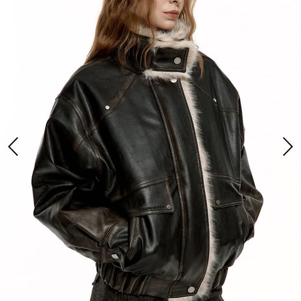 러프넥 워싱 레더 무스탕 자켓 [브라운]