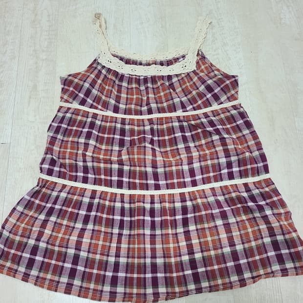 보라색 체크 나시 원피스