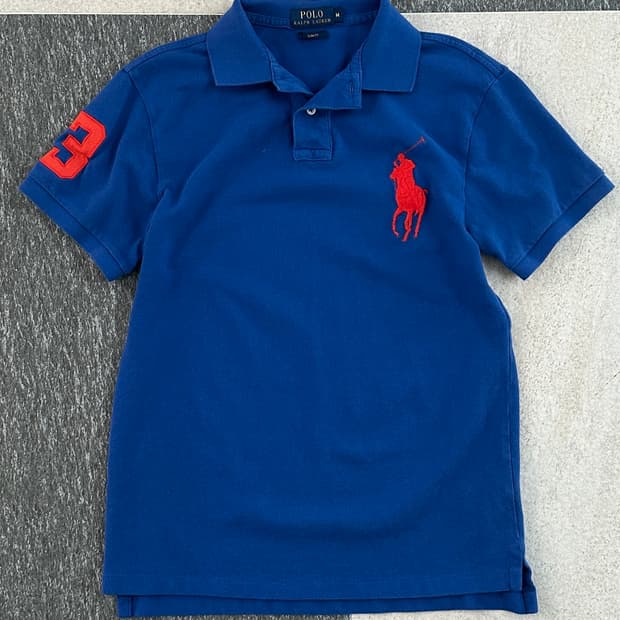 폴로 랄프로렌 블루/오렌지 빅포니 카라 티셔츠