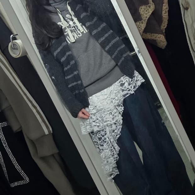 홀리스터 후드 단가라 니트 상의셋