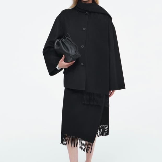 (새상품) 코스 프린지 울 미디 랩 스커트 34사이즈