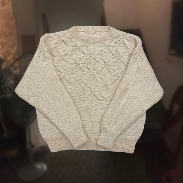 일본 빈티지 아이보리 비즈 루즈핏 울 니트