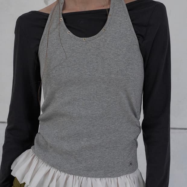 PETAL EDGE HALTER TOP - GREY 포에토 홀터넥