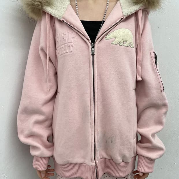 지프 핑크 자수 울프죠 집업