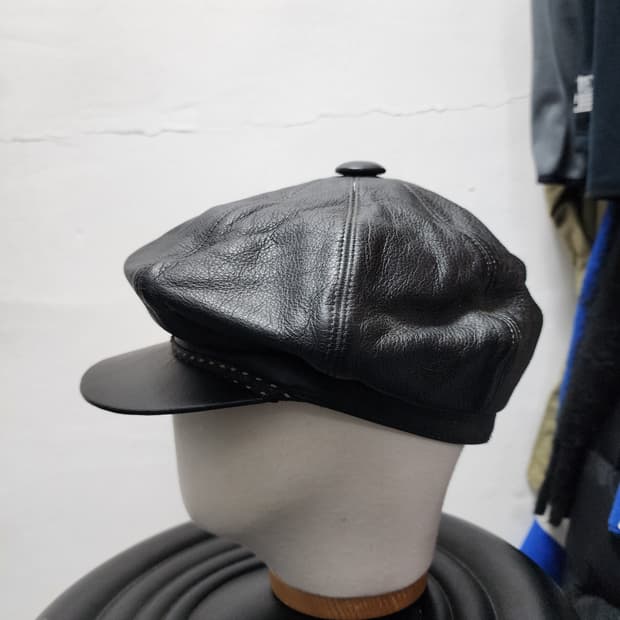 블랙 빈티지 가죽 리얼레더 뉴스보이캡 