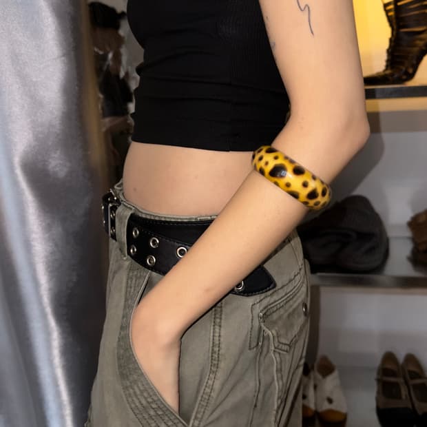 00s 빈티지 나무 치타 프린트 뱅글