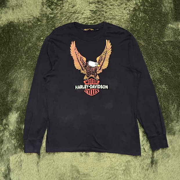 [L] 할리데이비슨 텍스쳐드 크랙 이글 로고 롱슬리브 블랙