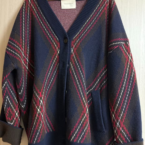 인스턴트 펑크 아가일 패턴 니트 가디건