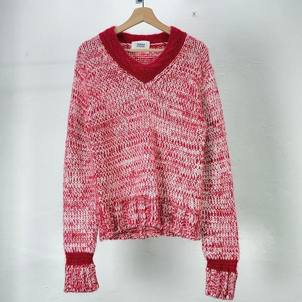 타케오 키쿠치 믹스드 콘트라스 골지 니트 스웨터