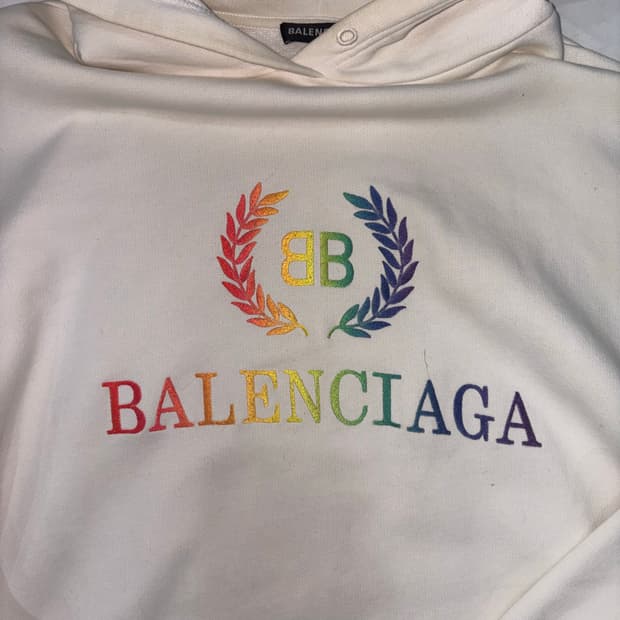 BALENCIAGA RAINBOW LOGO HOODIE WHITE