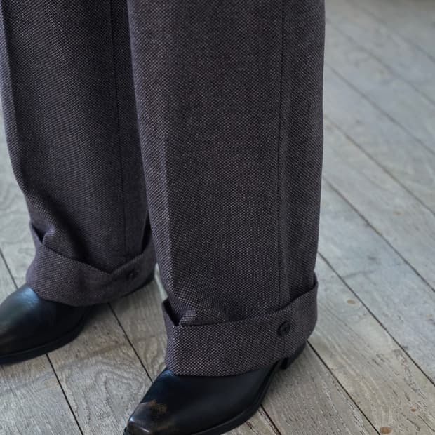 웨이비니스 턴업 포인트 슬랙스 그레이 브라운2