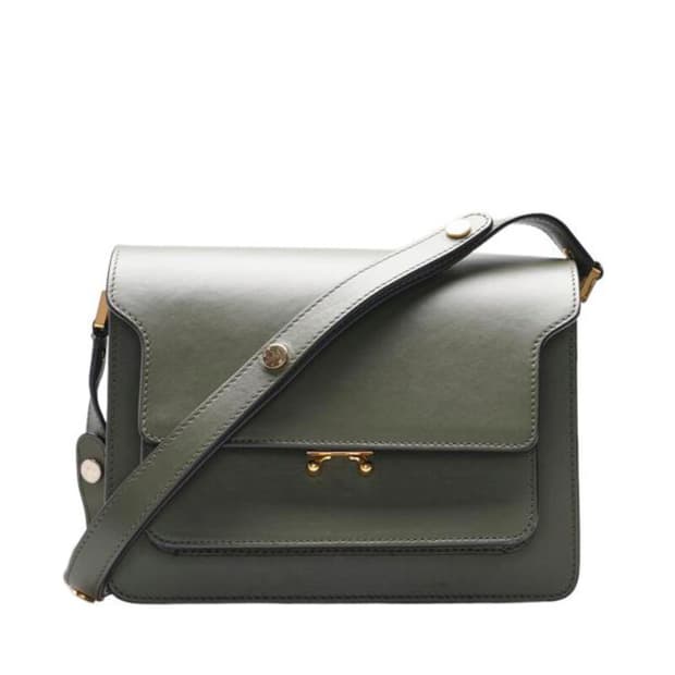 (중고) 마르니 카키 카프스킨 트렁크 미듐 숄더백