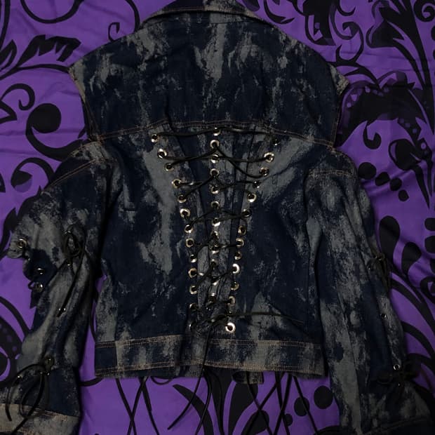 (New) 빈티지 락시크 펑크 워싱 데님 레이스업 자켓