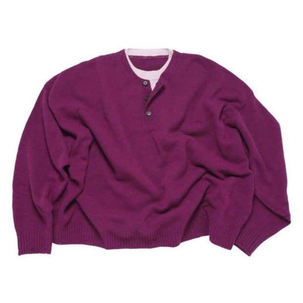 [M] MJD 콘트라스트 넥 캐시 크롭 니트 마젠타