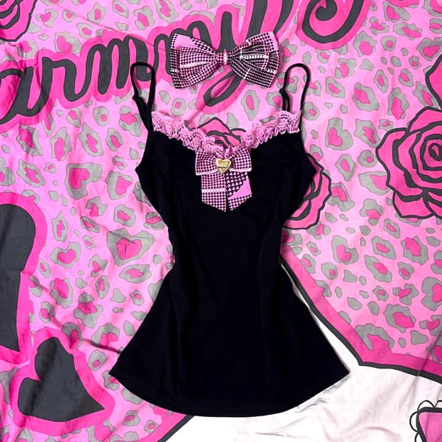 MA*RS마즈 아게하 하트체크 리본 레이스 슬리브리스 히메갸루 핀터 대장