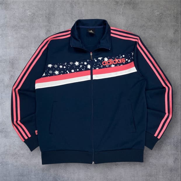 아디다스 네이비 믹스 컬러 스펠아웃 로고 트랙탑 져지